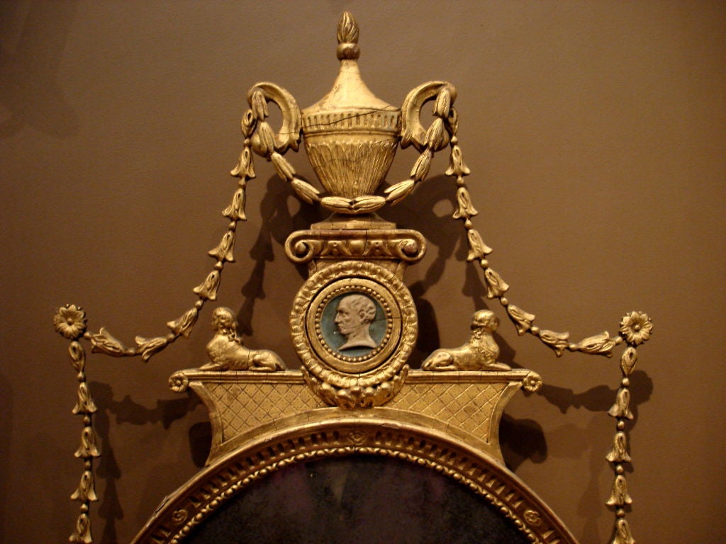 Pair of Adam Style Gilt Oval Mirrors