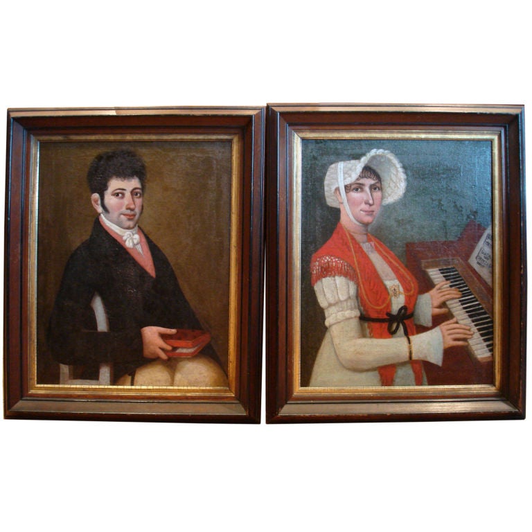 Pair of American Early 19th Century Folk Art Portraits