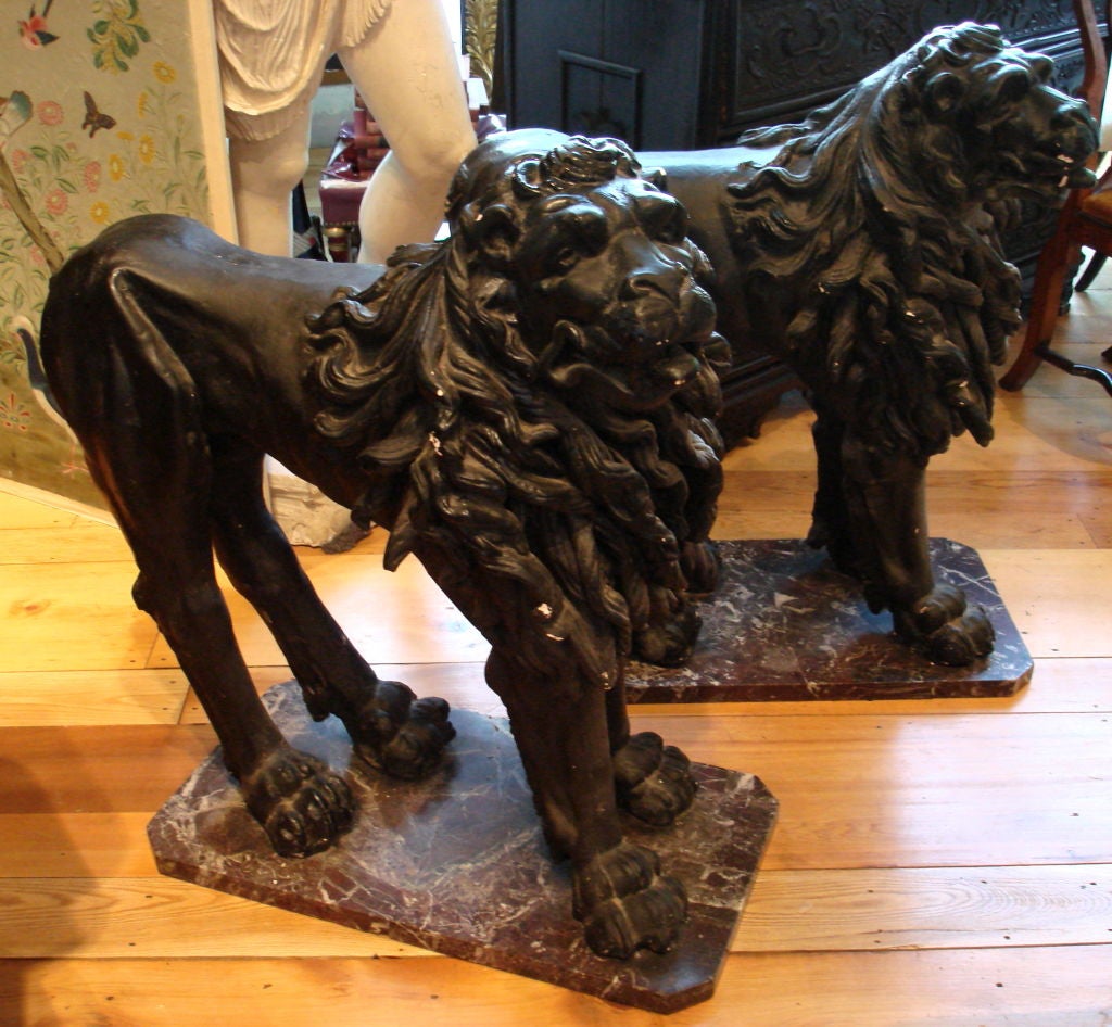 Two Large Fellini Style Lions