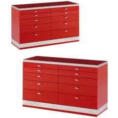 A Pair Of Red Lacquer And Steel Commodes By Willy Rizzo