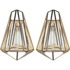 Pair Of Lambert Glass & Paktong Wall Sconces By Matali Crasset