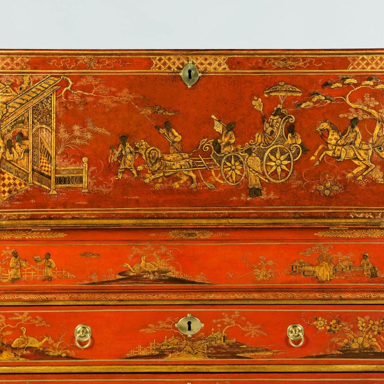 A WILLIAM AND MARY RED JAPANNED BUREAU In Excellent Condition In New York, NY