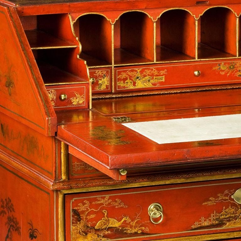 Lacquer A WILLIAM AND MARY RED JAPANNED BUREAU