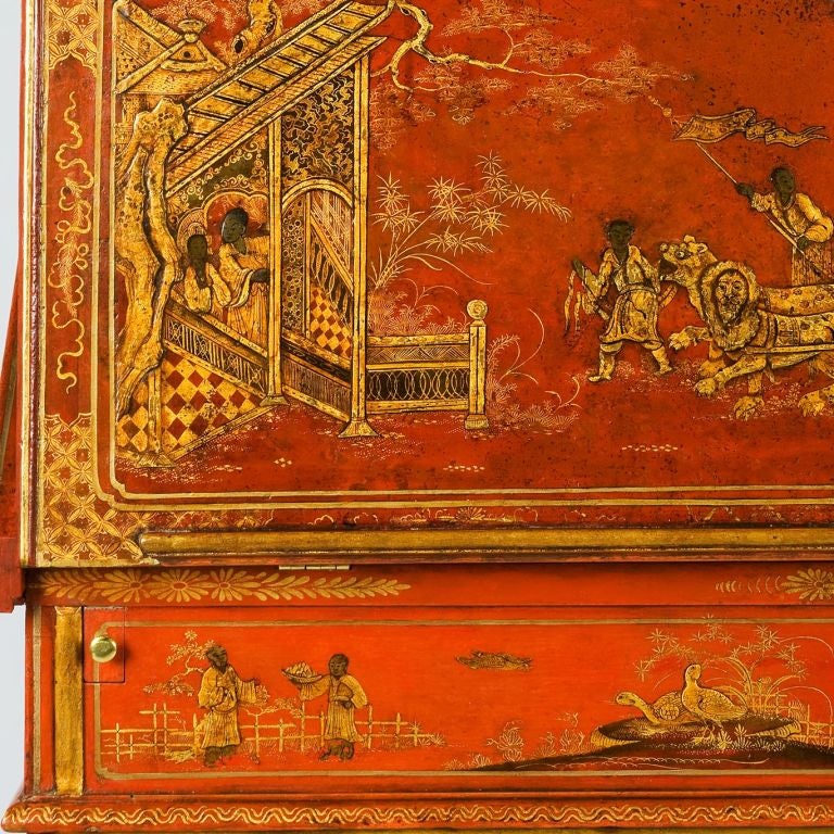 A WILLIAM AND MARY RED JAPANNED BUREAU 2