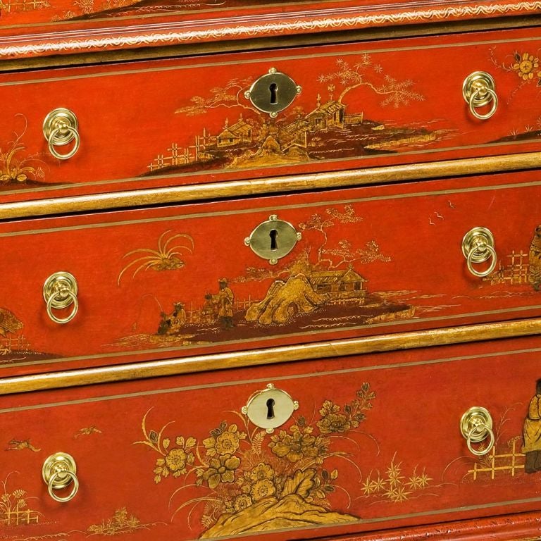 18th Century and Earlier A WILLIAM AND MARY RED JAPANNED BUREAU