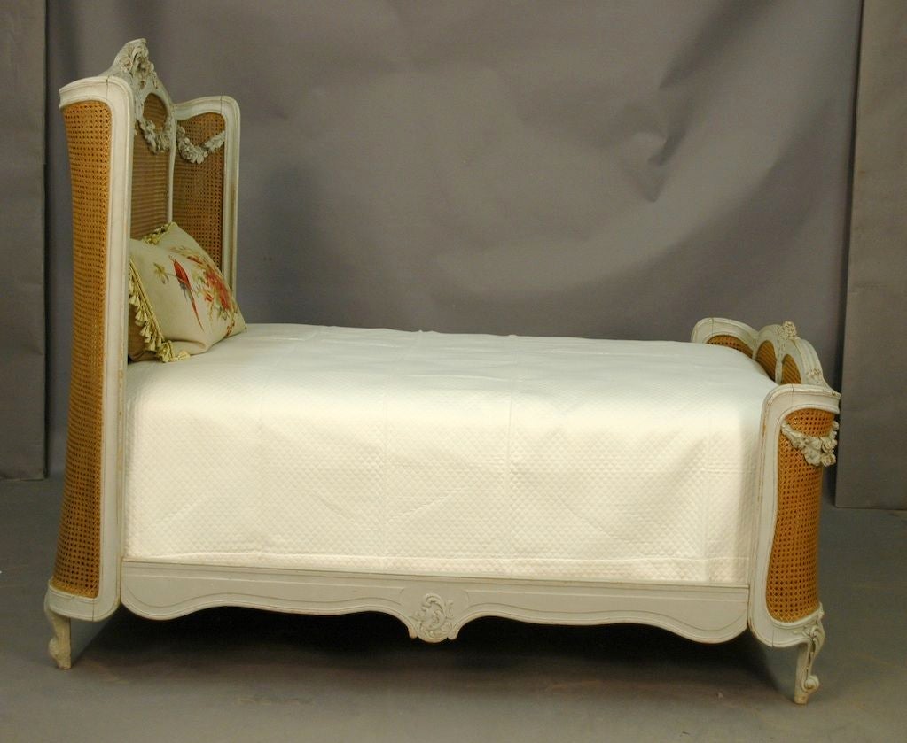 Painted & Cane Bed with Floral Swags 4