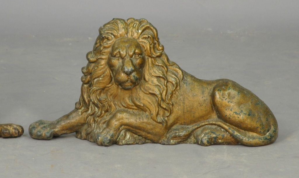 English Pair of Metal and Gold Gilt Lions