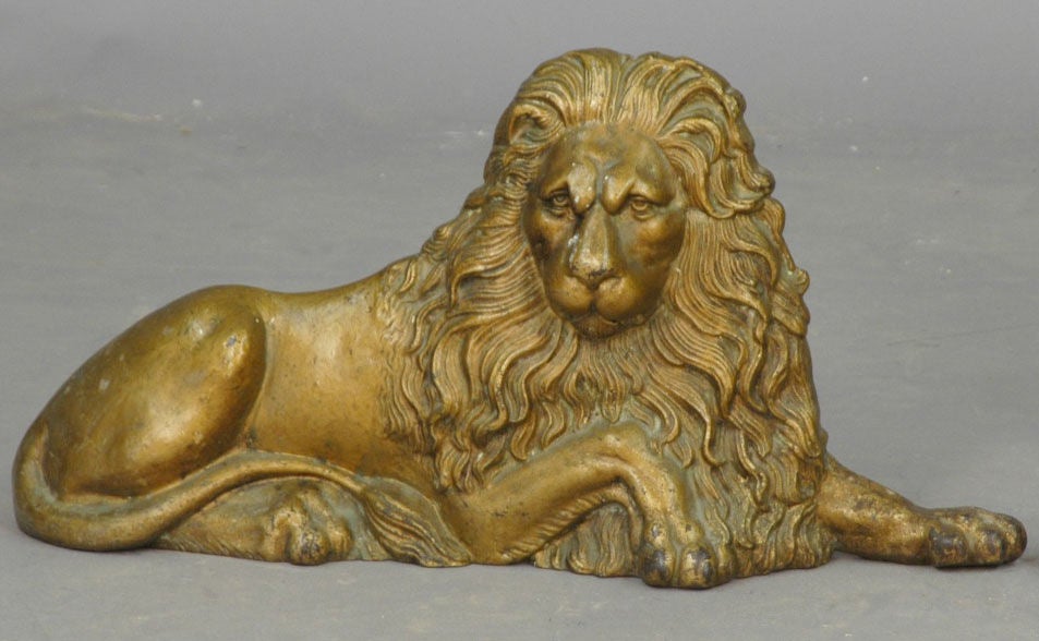 19th Century Pair of Metal and Gold Gilt Lions