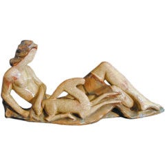 "Diana with Stag," Art Deco ceramic sculpture 1