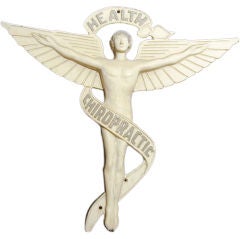 Vintage "Health Chiropractic, " Cast Metal Trade Sign, Art Deco, Midcentury