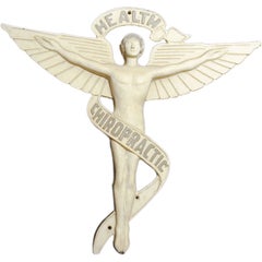 "Health Chiropractic, " Rare Art Deco Metal Trade Sign for Chiropractor