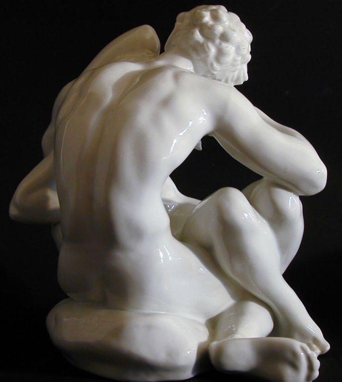 One of the most complex and sensuous of Dahl-Jensen's series of mythological and classical nude figural works, this piece depicts an exquisitely tender moment of affection and quiet conversation between a seated male figure and his female lover. 