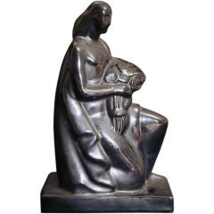 Seated Woman with Bouquet, Rare Sculpture by de Vegh