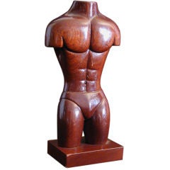 1950s Male Torso in Carved Mahogany