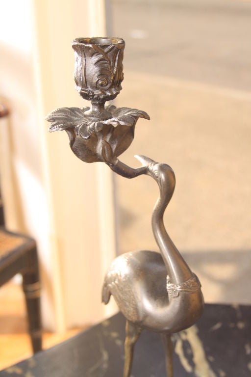 20th Century Pair or Regency Style Crane Candlesticks For Sale