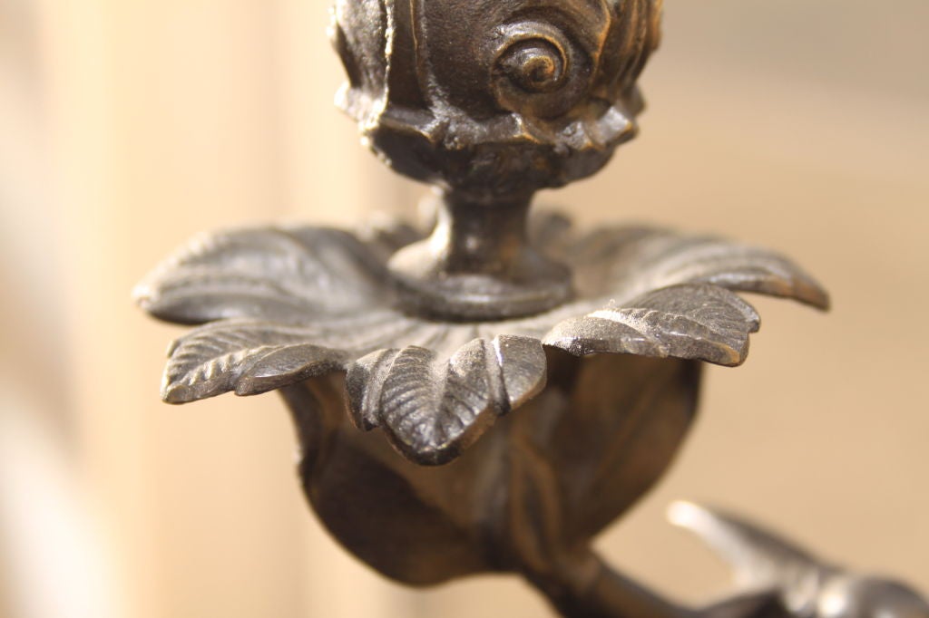 A stunning pair of 19th century Regency bronze crane candlesticks by Abbott