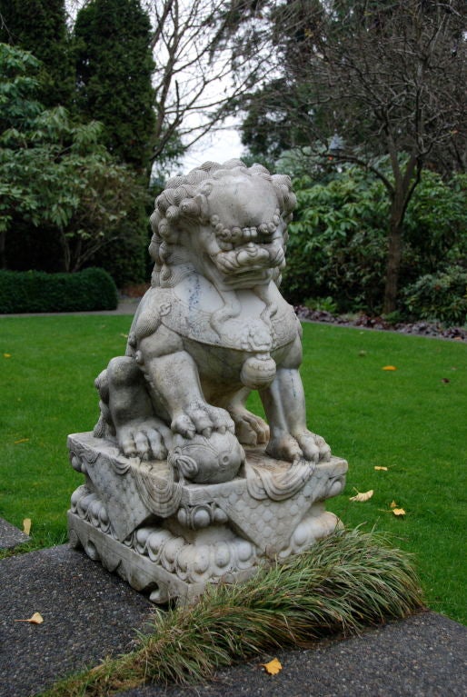 A Pair of Chinese Marble Lion Dogs