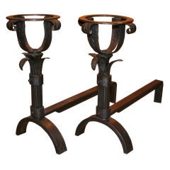 Pair of Forged Iron Heart Andirons