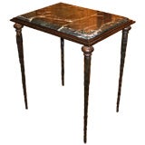Forge Iron Side Table with Green Marble Top.