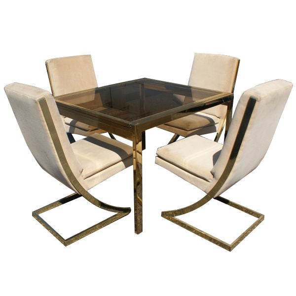 Milo Baughman Thayer Coggin Brass Dining Table And Chairs