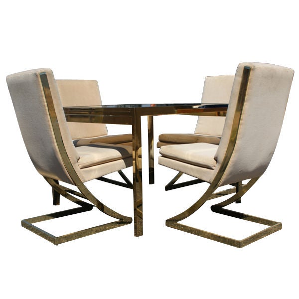 American Milo Baughman Thayer Coggin Brass Dining Table And Chairs
