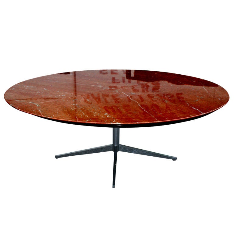 Florence Knoll, grande table de conférence ronde de salle à manger en marbre Rojo
