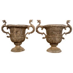 19c Pair of French Cast Iron Jardineres