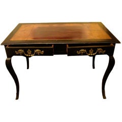 19C  Napoleon III Ebonized Bureau Plat with Tan Leather