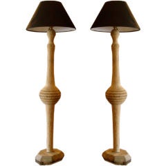 Pair of wooden Lamps with Abat Jour