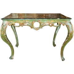 Antique 19c Venetian Lacquered Table with Dark Plateau