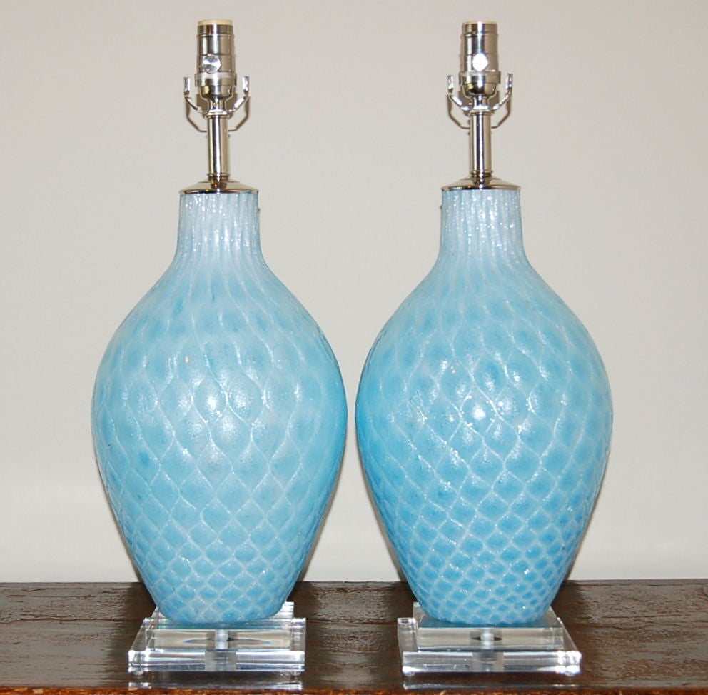 Pair of Vintage Diamond Paned Murano Lamps by Galliano Ferro
