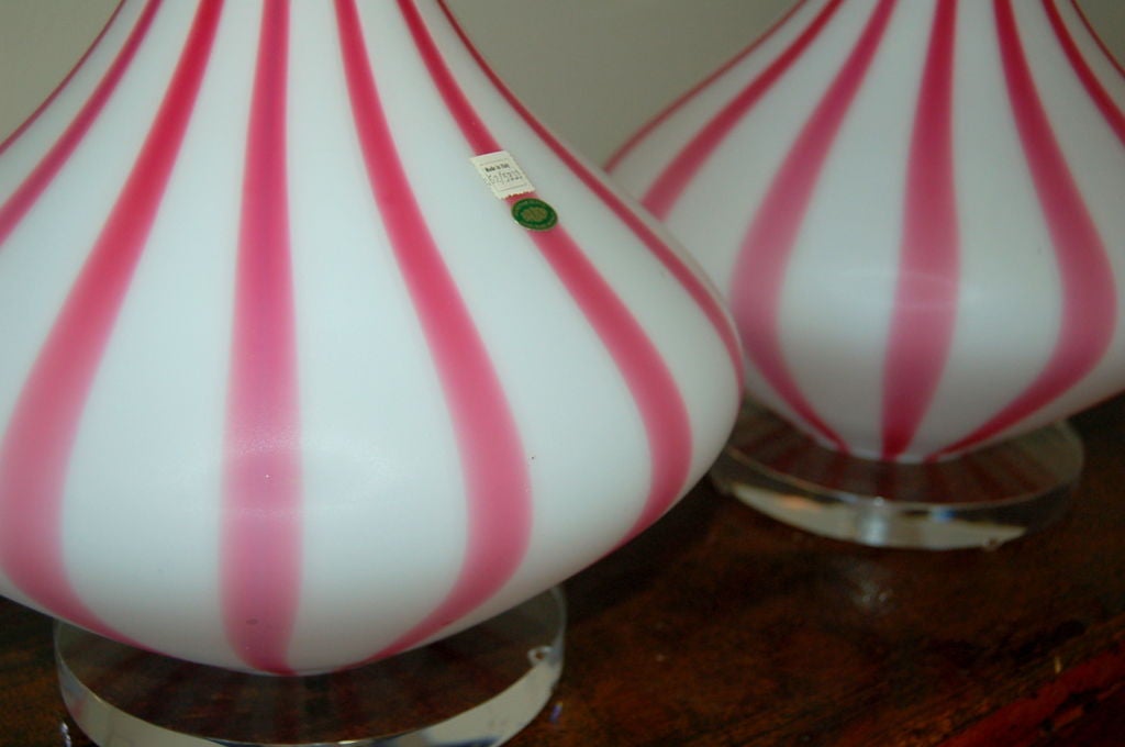 Striped Murano Table Lamps in Magenta and White 1