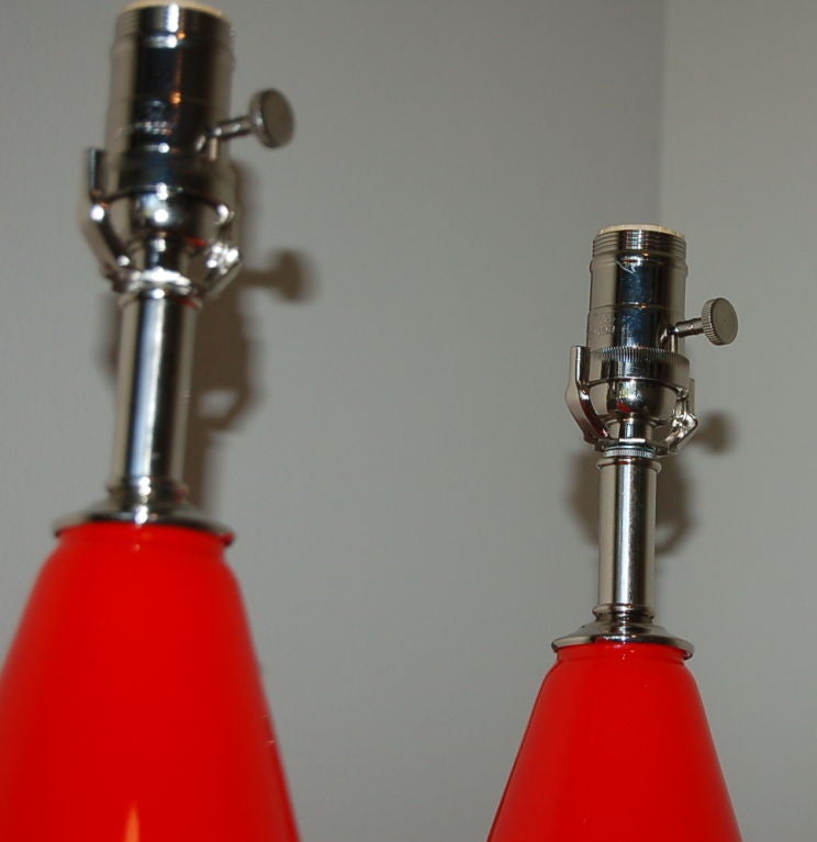 20th Century Pair of Chinese Red Vintage Murano Lamps a la Venini