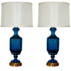Midnight Blue Murano Lamps by Marbro