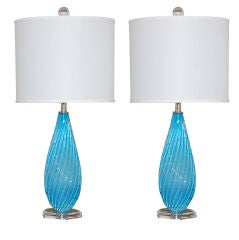 Beautiful Sky Blue Murano Lamps by Barbini