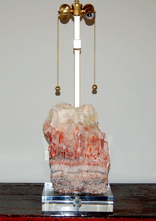 Contemporary Salmon Calcite Boulder Accent Table Lamp