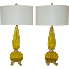 Archimedes Seguso - Yellow Opaline Footed Murano Lamps 