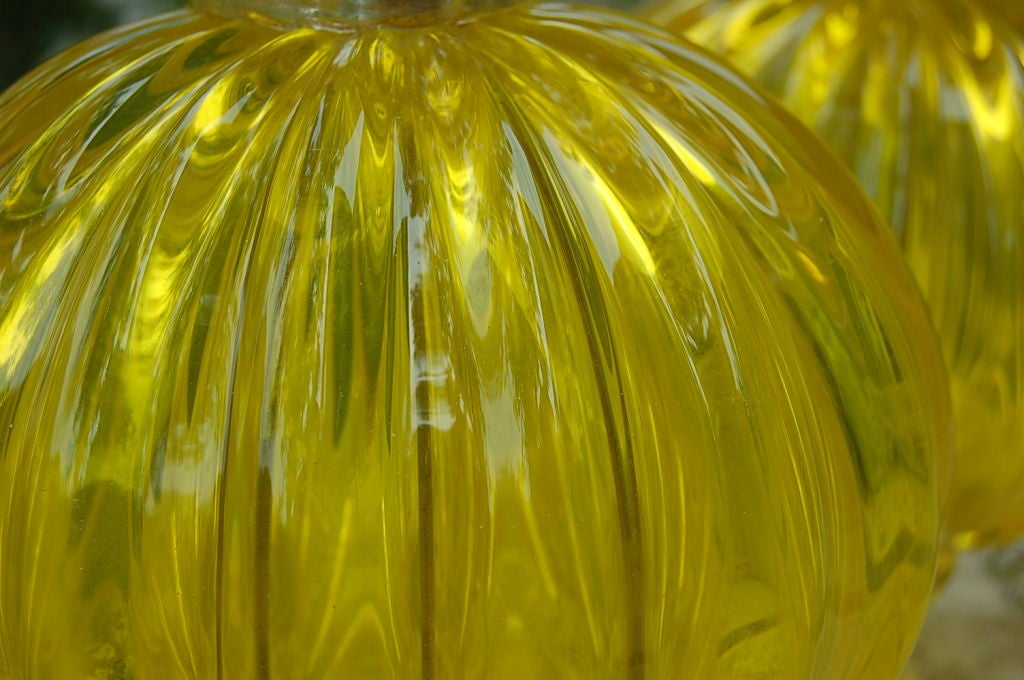 Archimedes Seguso - Yellow Opaline Footed Murano Lamps 1
