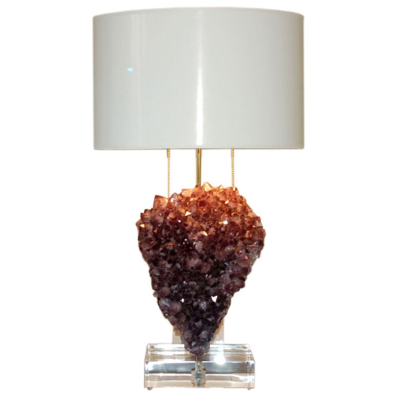 Purple Heart Shaped Amethyst Table Lamp For Sale