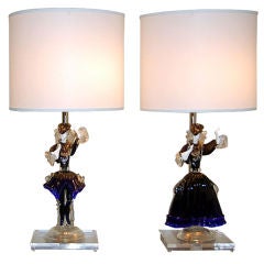 Matched Pair Of Vintage Murano Figurine Lamps Imported by Balboa