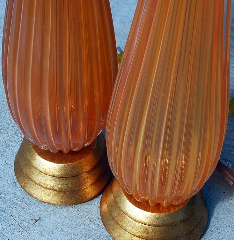 Murano Glass Archimedes Seguso - Monumental Peach Opaline Murano Lamps 
