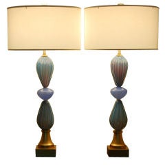 Seguso Lavender Opaline Three Piece Vintage Murano Table Lamps