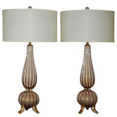 Beautiful Murano Table Lamps; Taupe with 24kt. Gold