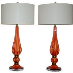 Classic Murano Glass Lamps  in Orange, Black and Gold Dust
