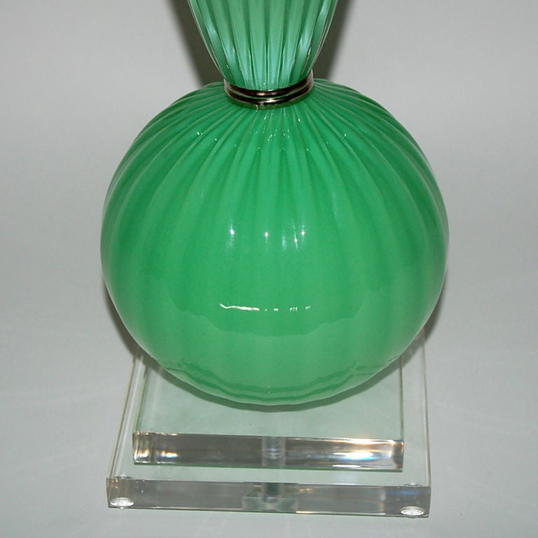 American Green Blown Glass Table Lamp by Joe Cariati For Sale