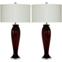 Vintage Murano Table Lamps in Purple with Controlled Bubbles