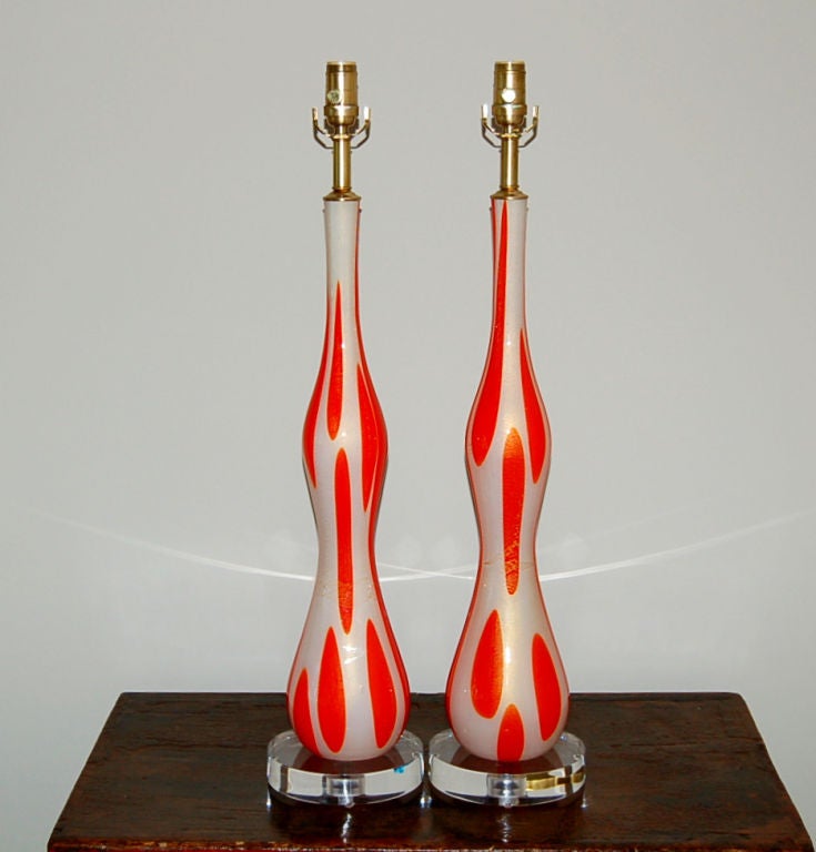 Orange Pop Art Murano Lamps by Alfredo Barbini