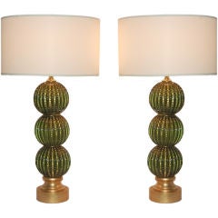 Barovier & Toso Stacked Ball Murano Lamps Green & Gold