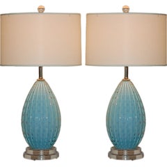 Alfredo Barbini - Baby Blue Vintage Murano Table Lamps
