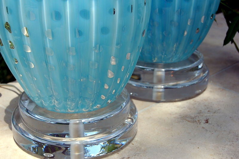 Italian Murano Glass Lamp Shade Dome New Old Stock 4 Available Ice Blue